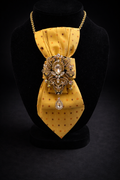 Golden Crown Statement Tie Necklace – Vintage Crystal Brooch Pendant