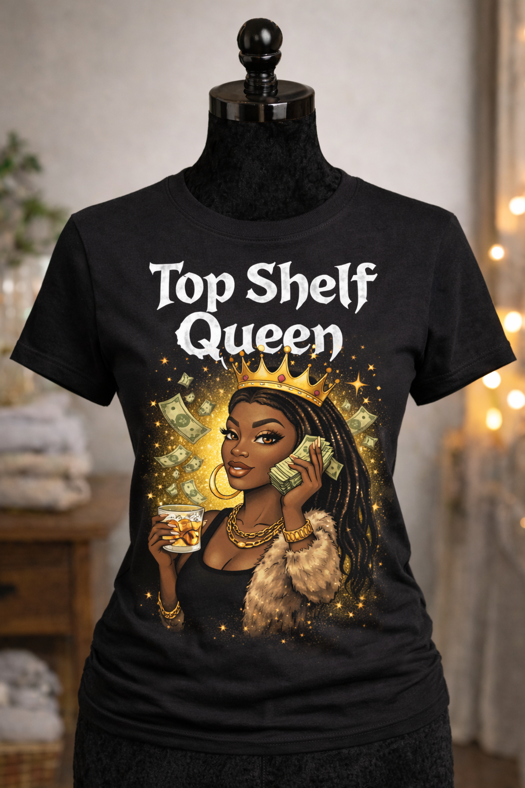 Top shelf queen bold t-shirt design
