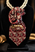 Pearl Rosette Statement Tie Necklace – Burgundy Geometric Couture Pendant